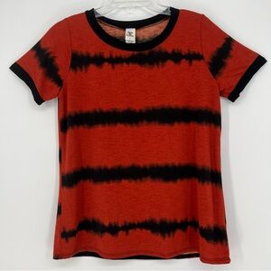 NEW Sew In Love Womans Top Short Sleeve Orange/Black Striped Stretch Slinky NWOT